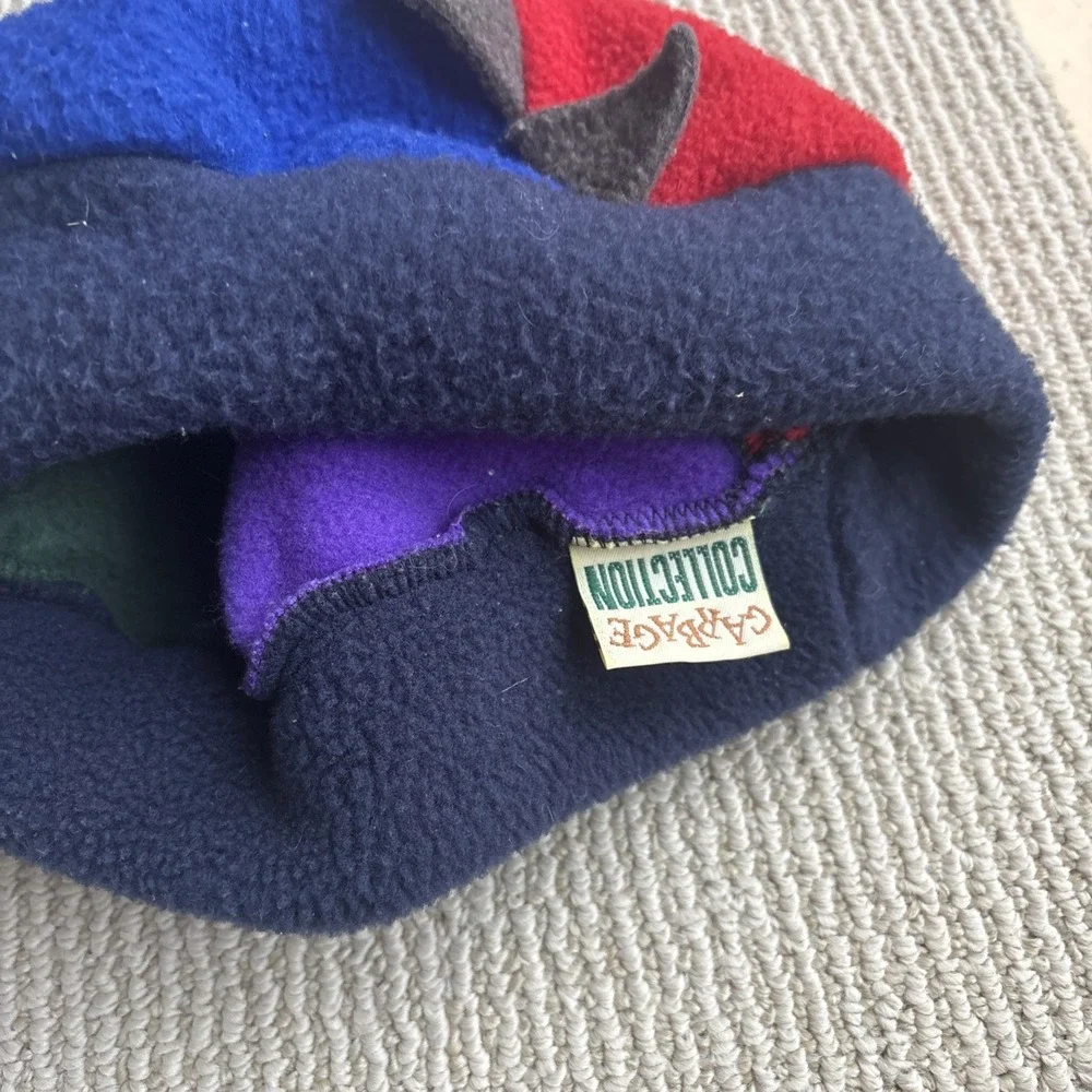 Vtg Garbage Collection Fleece Hat youth dinosaur USA 90s Polyester